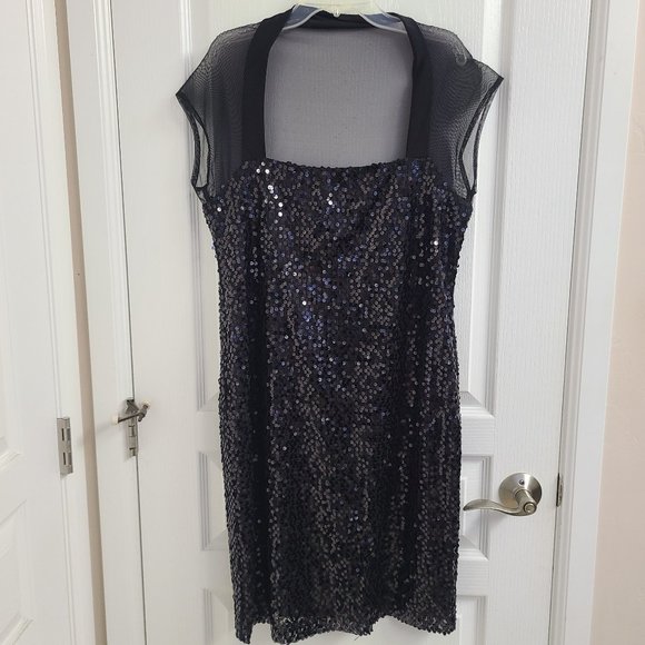black sequin dress with see-through mesh - Picture 1 of 5